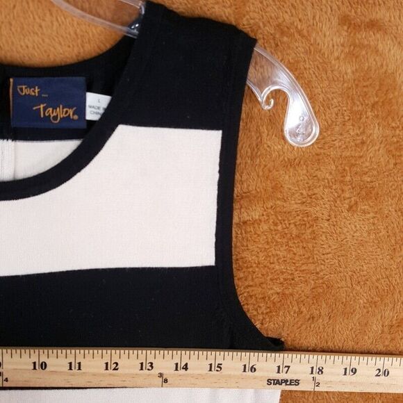 JUST TAYLOR Womens Dress Large Ivory Black Stripe Fit Flare Midi Knit - Picture 3 of 7